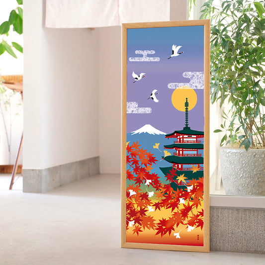 Japanese Tenugui Mt.Fuji & Chureito Pagoda - Red Maple Leaves version