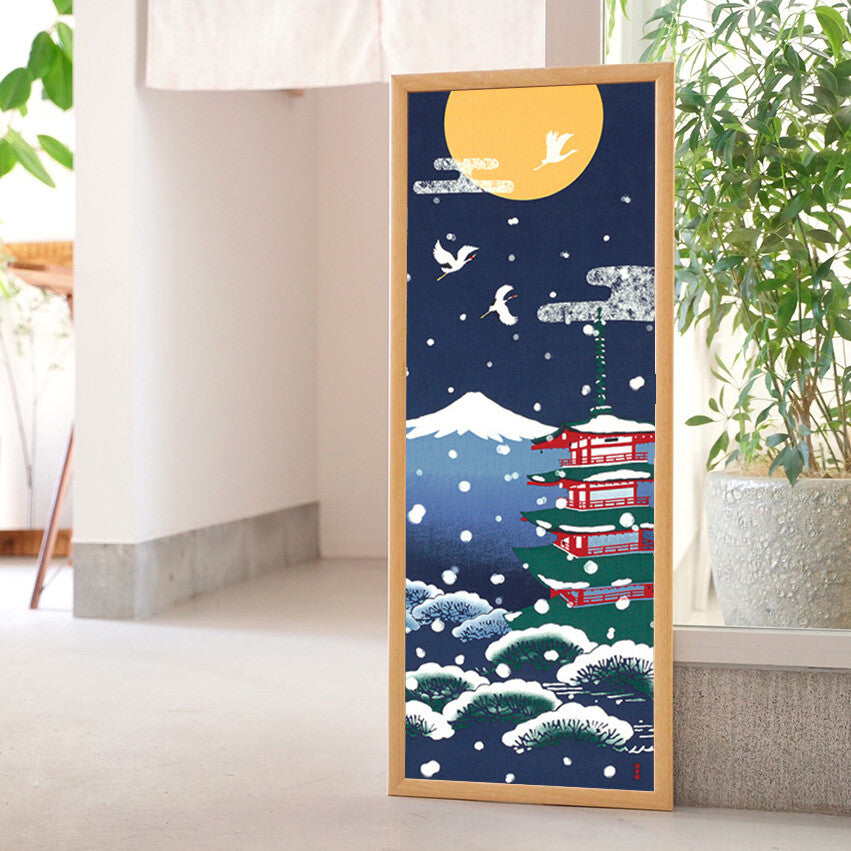 Japanese Tenugui Mt.Fuji & Chureito Pagoda - Winter version