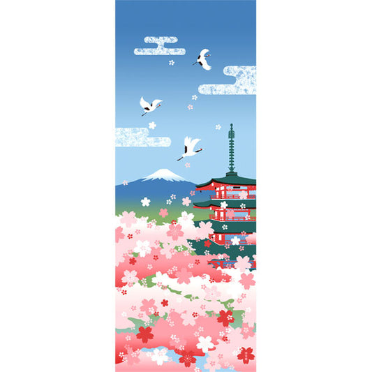 Japanese Tenugui Mt.Fuji & Chureito Pagoda - Sakura Version