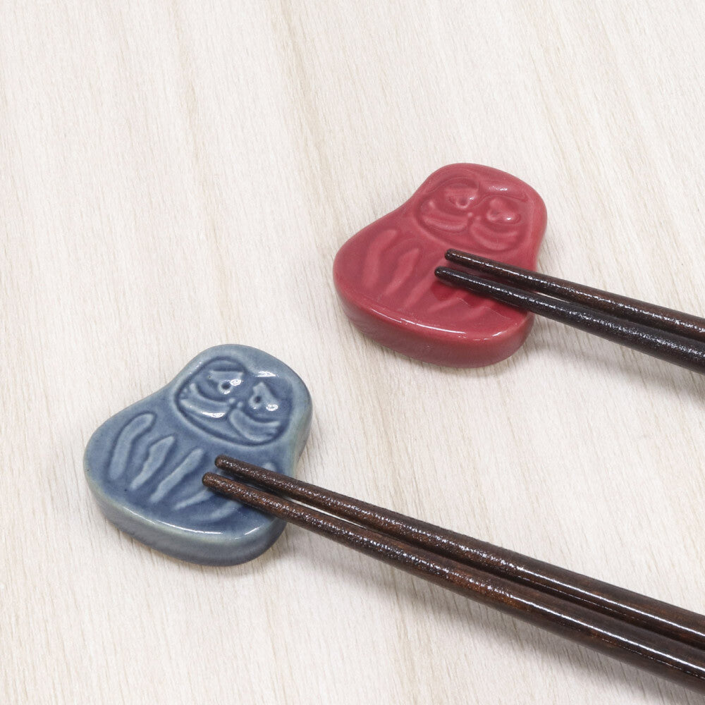 Japanese Wooden Chopsticks Set with Mother-of-Pearl & Daruma Ceramic Rests 