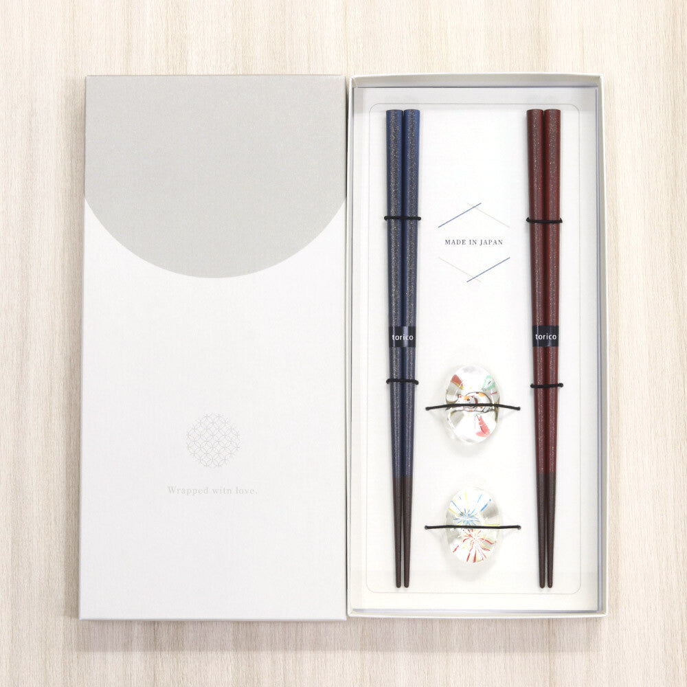 Flame Japanese Chopsticks Set with Glass Rests